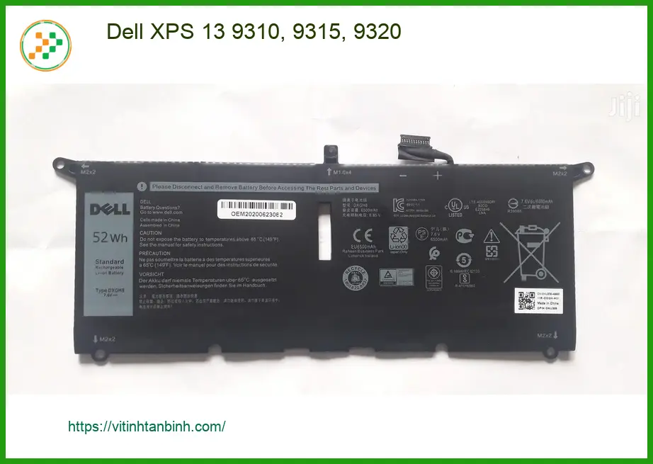 Pin Laptop DELL Dell XPS 13 9310, 9315, 9320 - Chính hãng, Có sẵn, Giao nhanh TPHCM