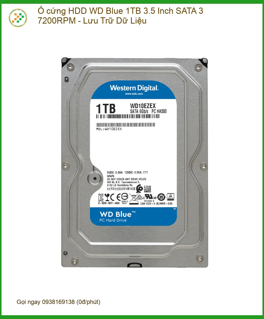 Ổ Cứng HDD WD Blue 1TB SATA3 7200RPM - Chính hãng Sẵn kho TPHCM - Lấy ngay