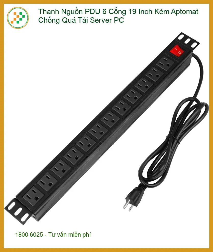 Thanh PDU 6 Cổng 19 Inch Kèm Aptomat - Kho Linh Kiện Server PC TPHCM