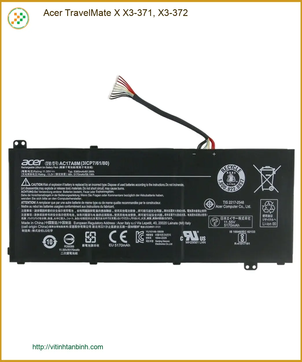 Pin Laptop Acer TravelMate X X3-371 X3-372 - Hàng chính hãng, Có sẵn Lấy ngay
