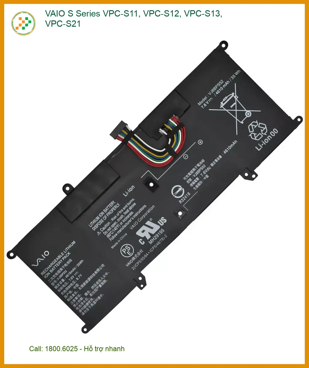 Pin Laptop VAIO S Series VPC-S11 S12 S13 S21 - Có sẵn TPHCM